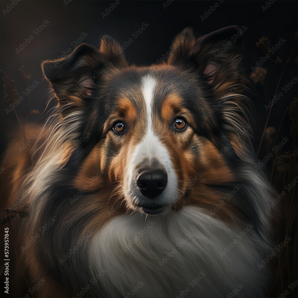 Collie posing in the fantasy wilderness. Dog portrait. Collie posing in the fantasy wilderness. Dog portrait.