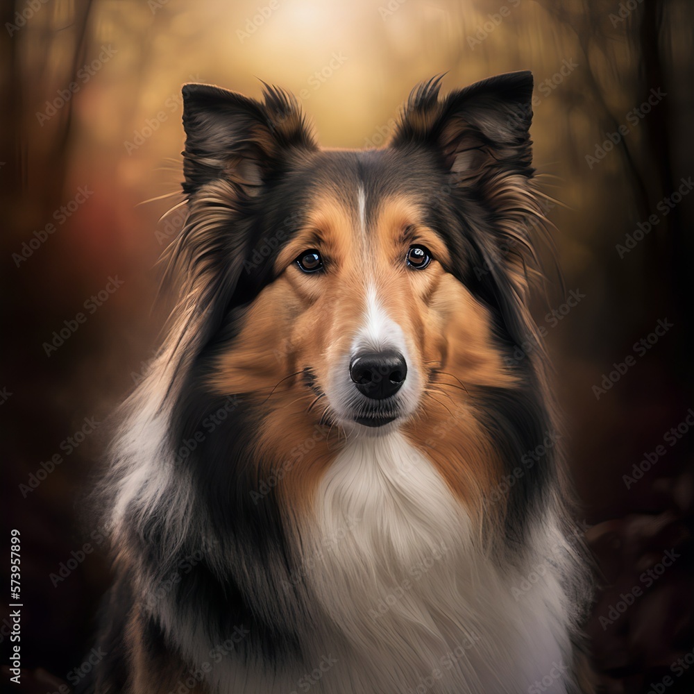 Collie posing in the fantasy wilderness. Dog portrait. Collie posing in the fantasy wilderness. Dog portrait.
