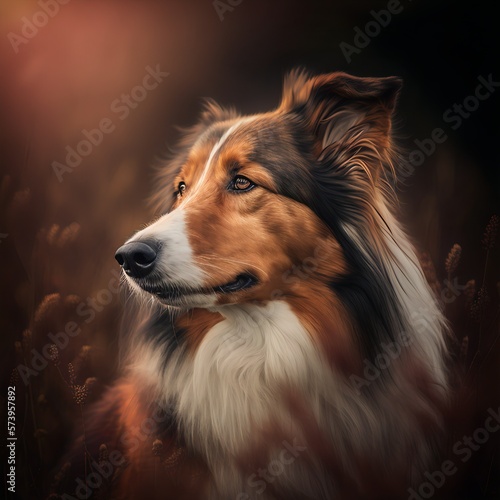 Collie posing in the fantasy wilderness. Dog portrait. © paranoic_fb