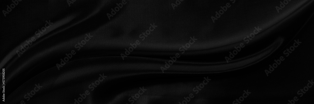 Black gray satin dark fabric texture luxurious shiny that is abstract silk cloth panorama background with patterns soft waves blur beautiful. - obrazy, fototapety, plakaty 