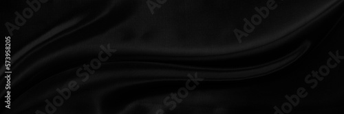 Fototapete Black gray satin dark fabric texture luxurious shiny that is abstract silk cloth panorama background with patterns soft waves blur beautiful