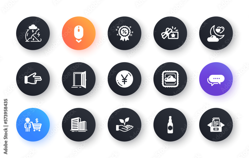 Minimal set of Buildings, Loyalty gift and Click hand flat icons for web development. Stress protection, Cloud computing, Discount icons. Helping hand, Dots message, Scroll down web elements. Vector Minimal set of Buildings, Loyalty gift and Click hand flat icons for web development. Stress protection, Cloud computing, Discount icons. Helping hand, Dots message, Scroll down web elements. Vector