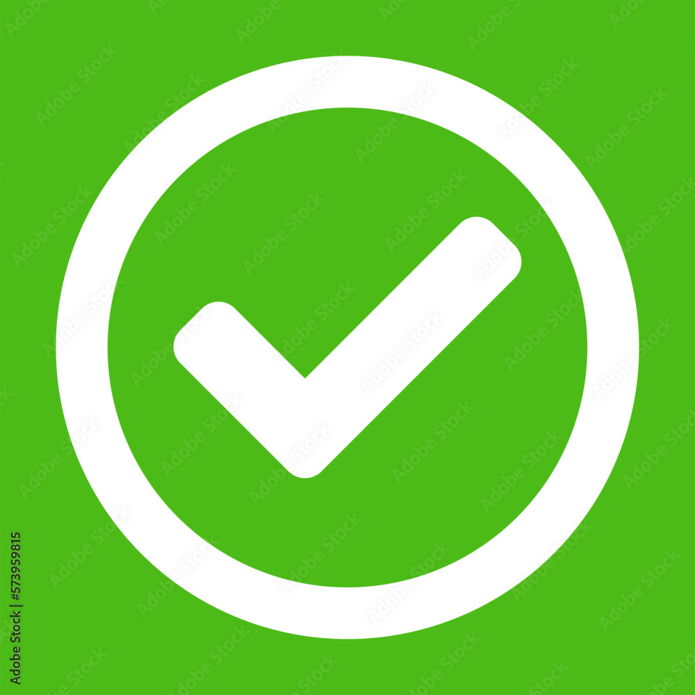 Green Yes or Approved or Accepted Sign with Checkmark Tick Circle in Square Icon. Vector Image.