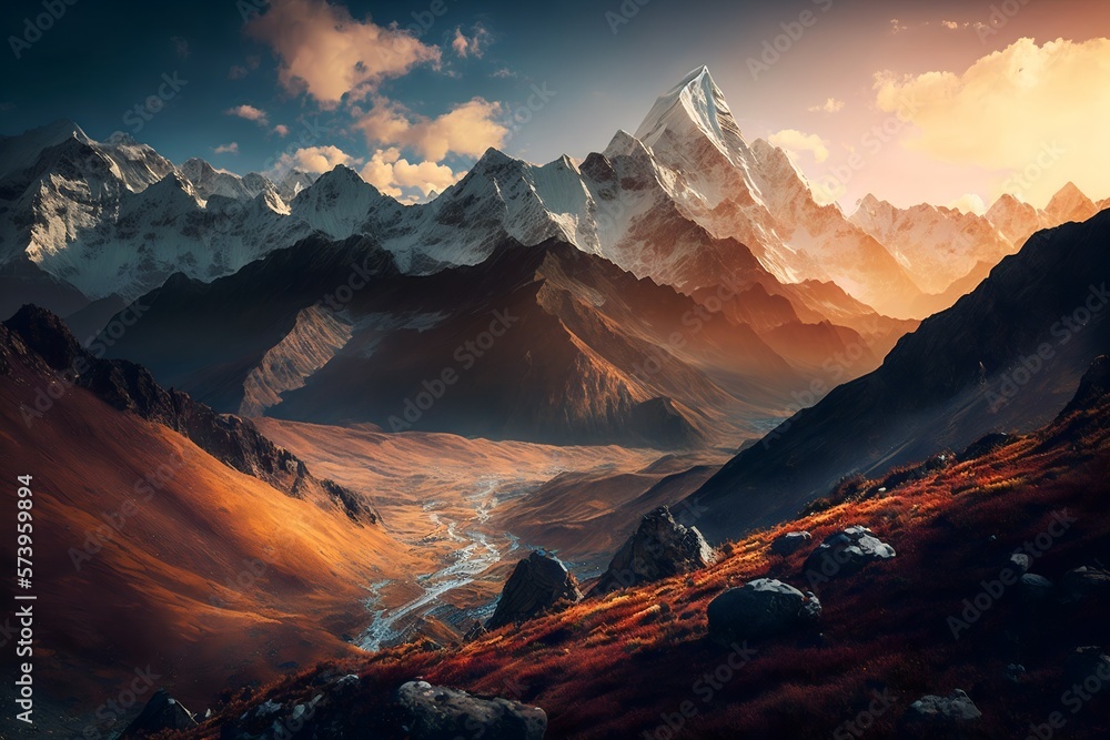 Himalayan mountainous landscape. Beautiful fresh panorama.