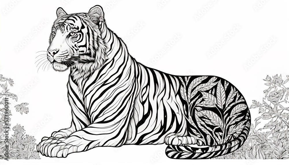 Obraz premium a cute coloring book for children that is still black and white, but waiting for colors and then it will become a wonderful colorful tiris