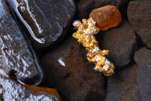 Pure gold ore found in mines with natural water sources.