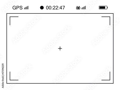 Quadrocopter frame viewfinder template. Modern focusing digital display screen with GPS. Vector illustration at white background
