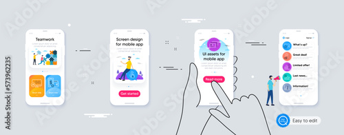 Set of Graph chart, Currency exchange and Loyalty program line icons. Phone ui interface. Include Accounting, Report statistics, Diagram graph icons. Vector