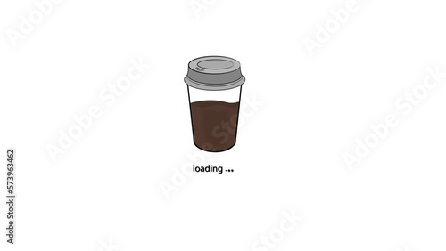 Coffee in a glass on the loading bar. A creative design representing idea, solutions, progress, creativity, motivation, success, energy, upload or download.