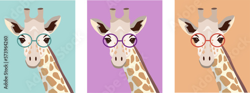 Giraffes set in glasses. Postcards. Banners. Templates
