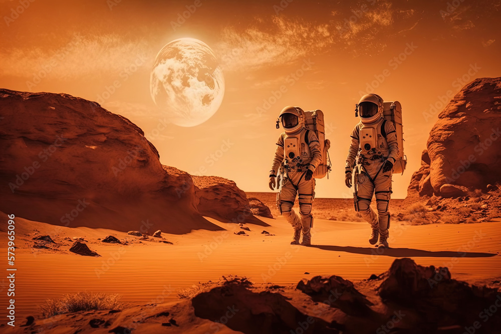 Spacemen walking on Mars, generative AI