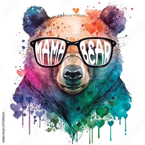 Cute happy mama bear. Artwork design, illustration for T-shirt printing or poster.