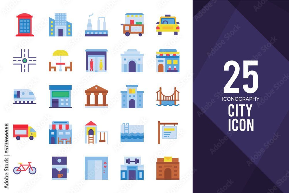 Obraz premium 25 City Flat icon pack. vector illustration.