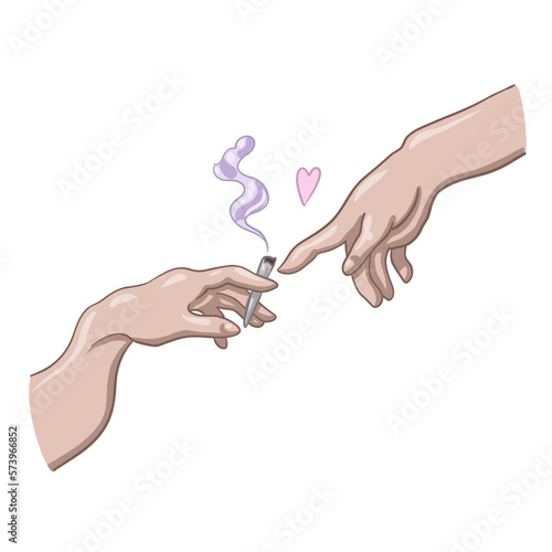 cannabis hands. art of Michelangelo. smoking pipe with marijuana. legalize cannabis vector