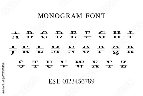 Monogram split font alphabet letters and numbers typography lettering modern fonts logo text typeface vector illustration