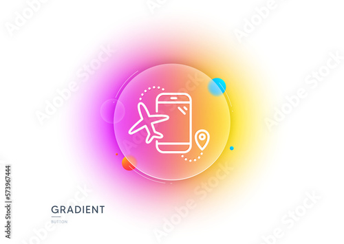 Flights application line icon. Gradient blur button with glassmorphism. Airplane phone app sign. Airport information symbol. Transparent glass design. Flights application line icon. Vector