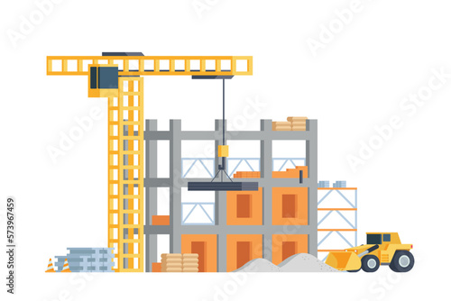Vector elements low poly construction site buildings for city illustration
