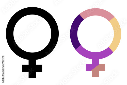 Female sex symbol icon set. Female gender icon, woman sign, Female icon. Venus Symbol set. womens day symbol Multi color gender equality icon..