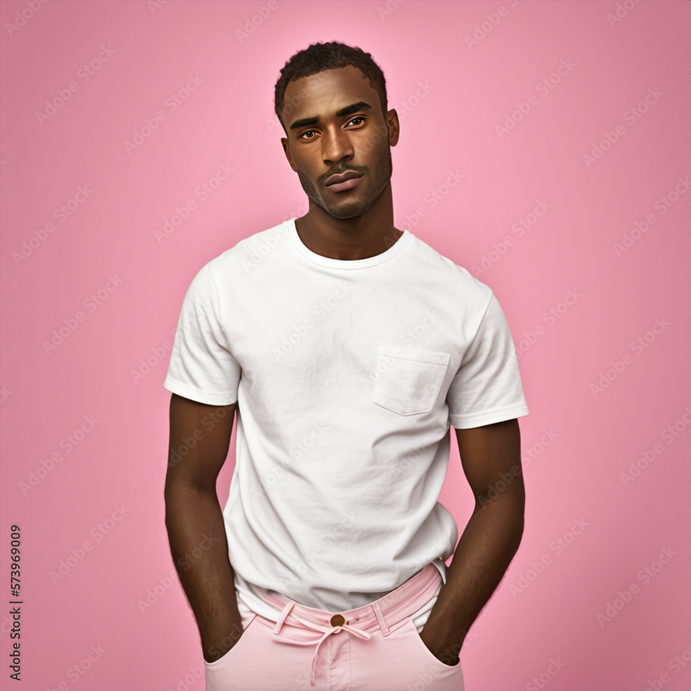 Generative ai young black man posing isolated pink background Generative ai young black man posing isolated pink background