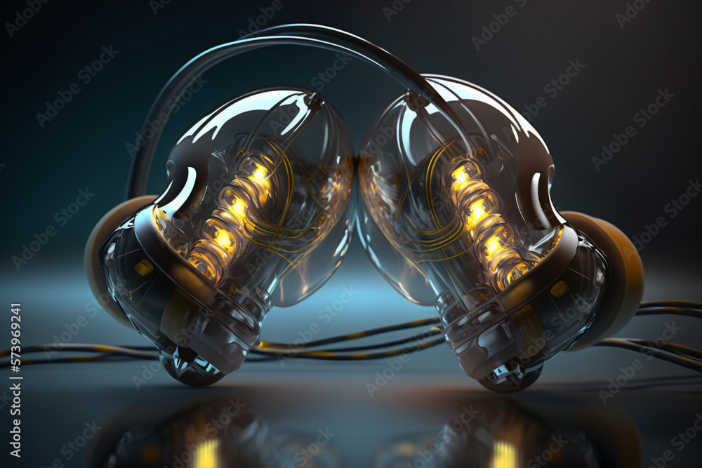 Generative ai futuristic earphones 3D illustration render