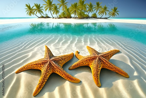 Starfish on summer beach sun day, Generative AI