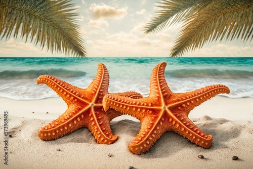 Starfish on summer beach sun day, Generative AI