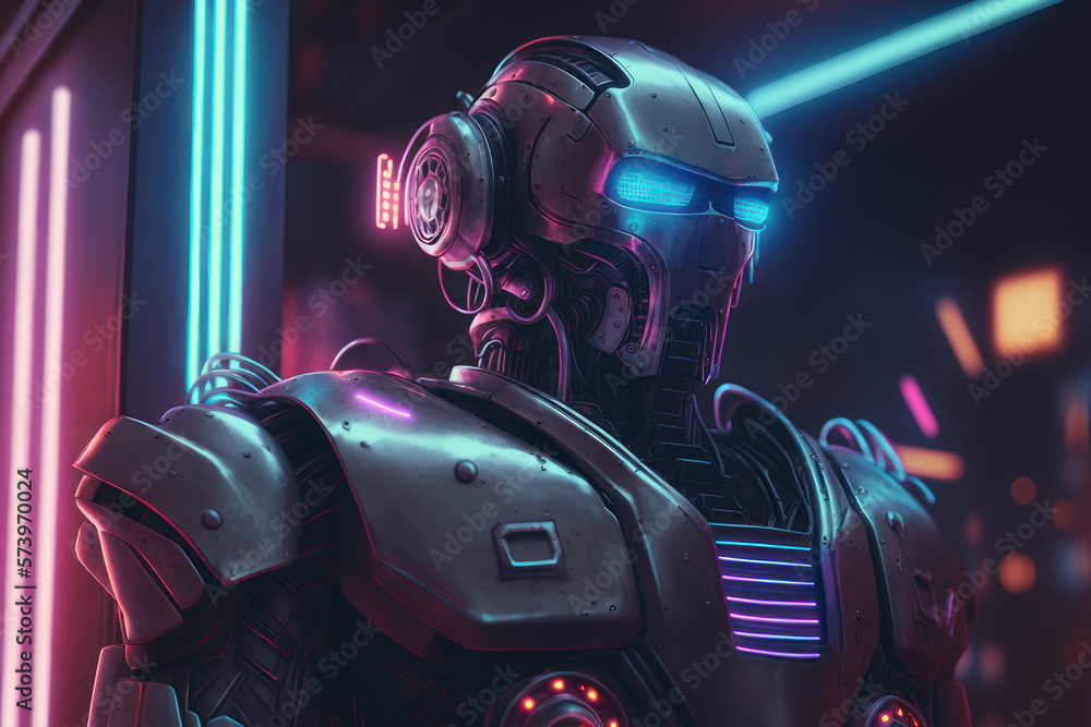 Robot, neon colors. AI generative. Robot, neon colors. AI generative.