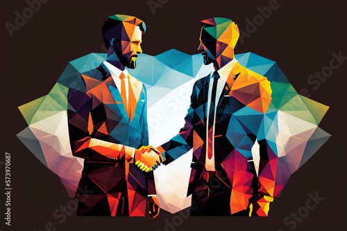 Colorful Polygon Style Illustration of Successful deal Between Two Businessmans that are Shaking Hands - Generative AI