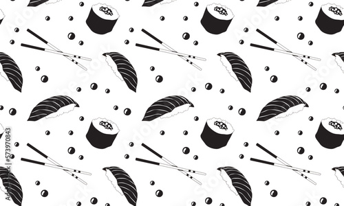 Black and white pattern sushi, caviar and sticks