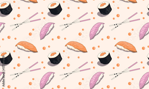 Pattern sushi, caviar and sticks