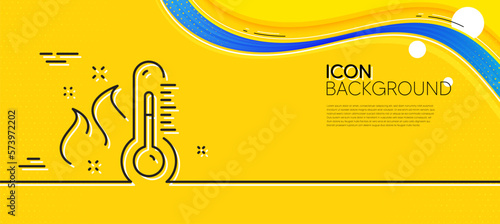 High thermometer line icon. Abstract yellow background. Temperature diagnostic sign. Fever measuring symbol. Minimal high thermometer line icon. Wave banner concept. Vector