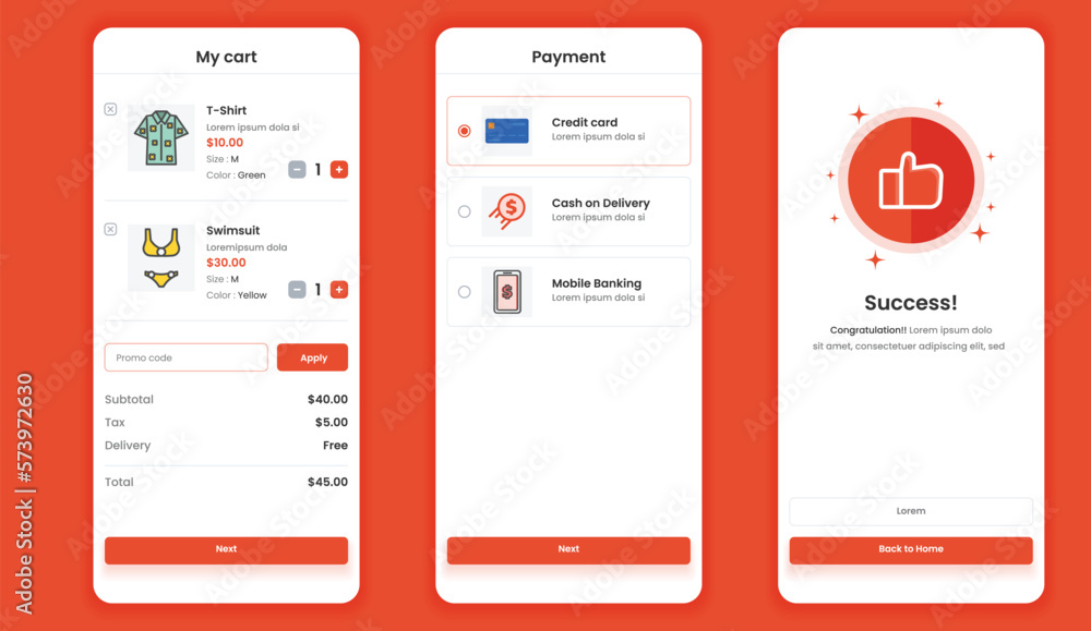 Mobile app ui kit checkout process Stock Vector | Adobe Stock