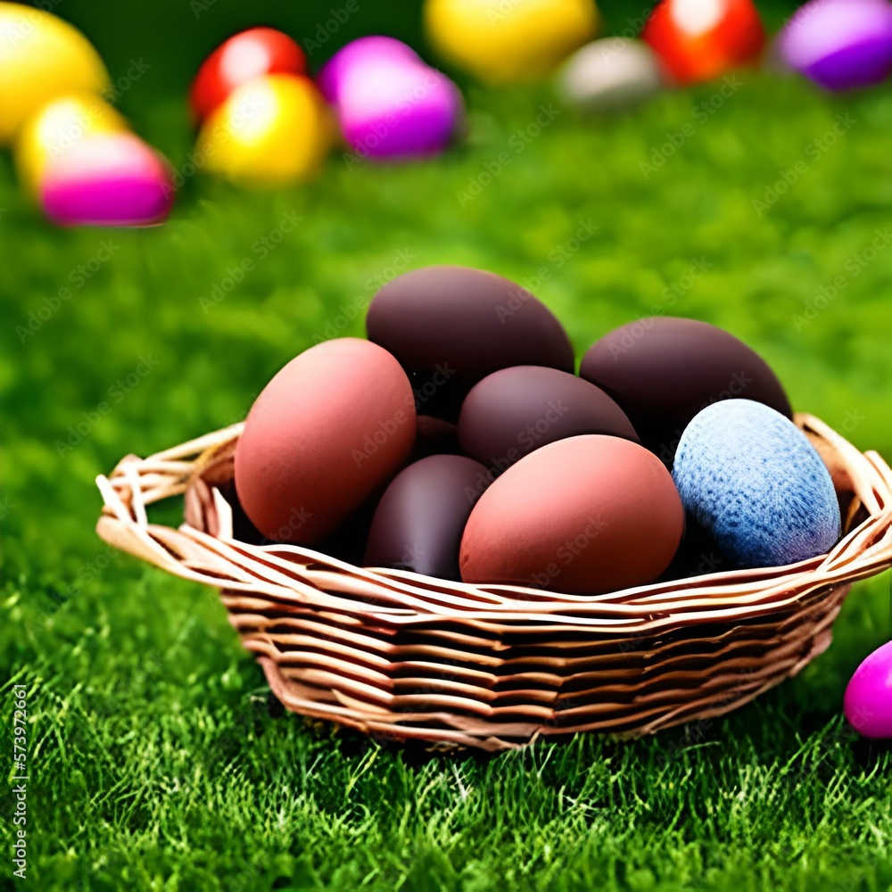 Easter eggs in a tatch basket - IA generativa Easter eggs in a tatch basket - IA generativa