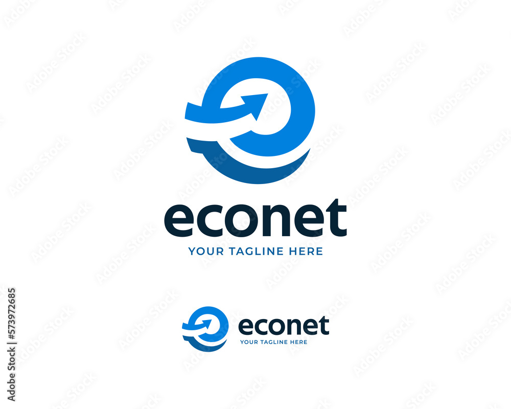 Blue Letter E with Connected Arrow Icon Logo Blue Letter E with Connected Arrow Icon Logo