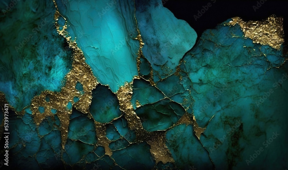  a close up of a piece of gold and green marble.  generative ai