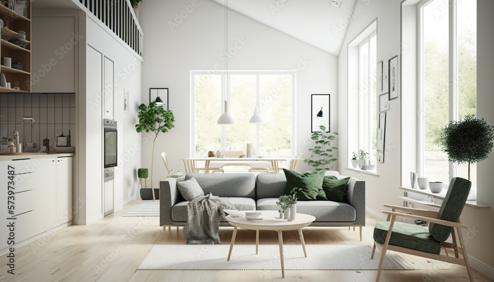 Modern interior. scandinavian style, Generative AI