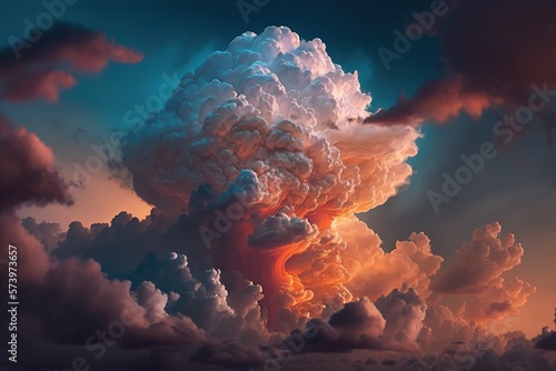  a very large cloud in the sky with a sunset in the background. generative ai