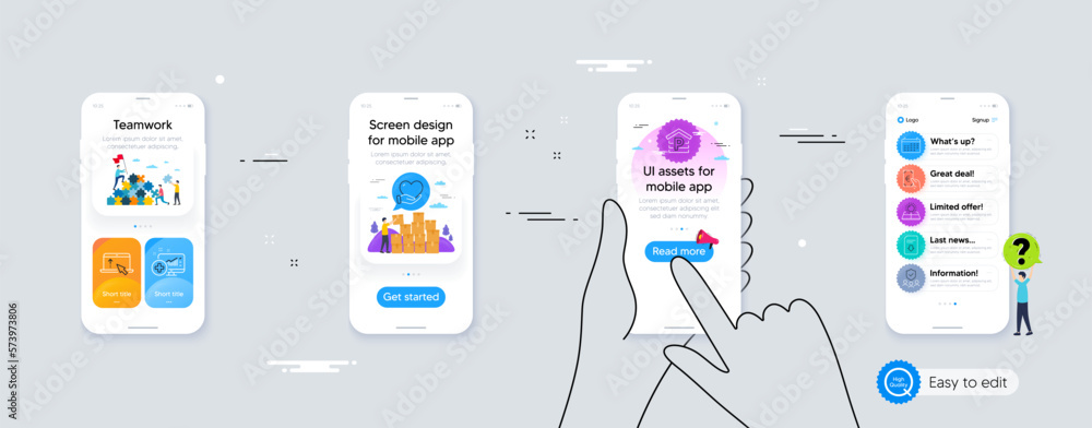 Set of Parking, Calendar and Sun energy line icons. Phone ui interface. Include Swipe up, Security agency, Volunteer icons. Finance, Medical analytics, Download file web elements. Vector