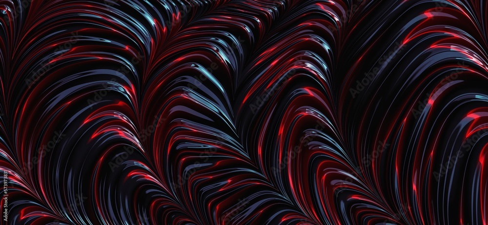 Abstract 3D colorful shine wave pattern background in black and red color. Modern luxury backdrop
