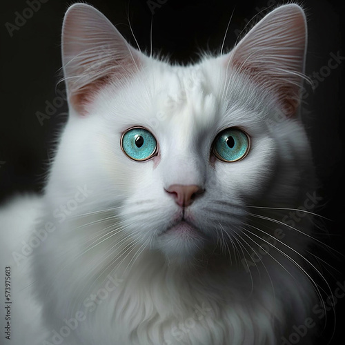 Portrait of a white cat. Cat love. Generative AI. 