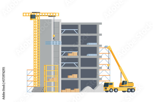 Vector elements low poly construction site buildings for city illustration