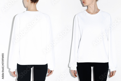 Both side women's hoodie on the model on a white background isolated