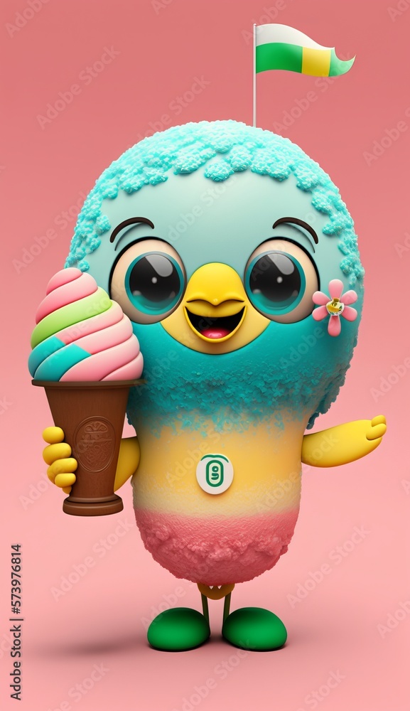 3D Cute Cartoon Ice Cream Character. AI generative.