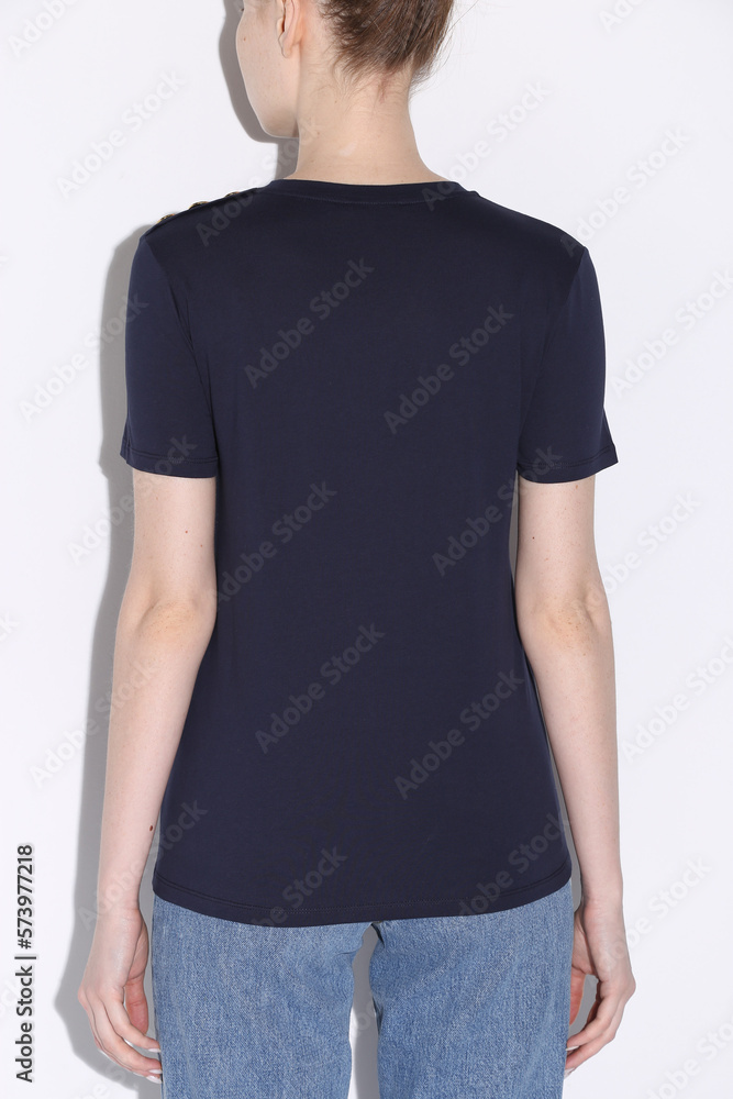 women's t-shirt on a model on a white background isolated women's t-shirt on a model on a white background isolated