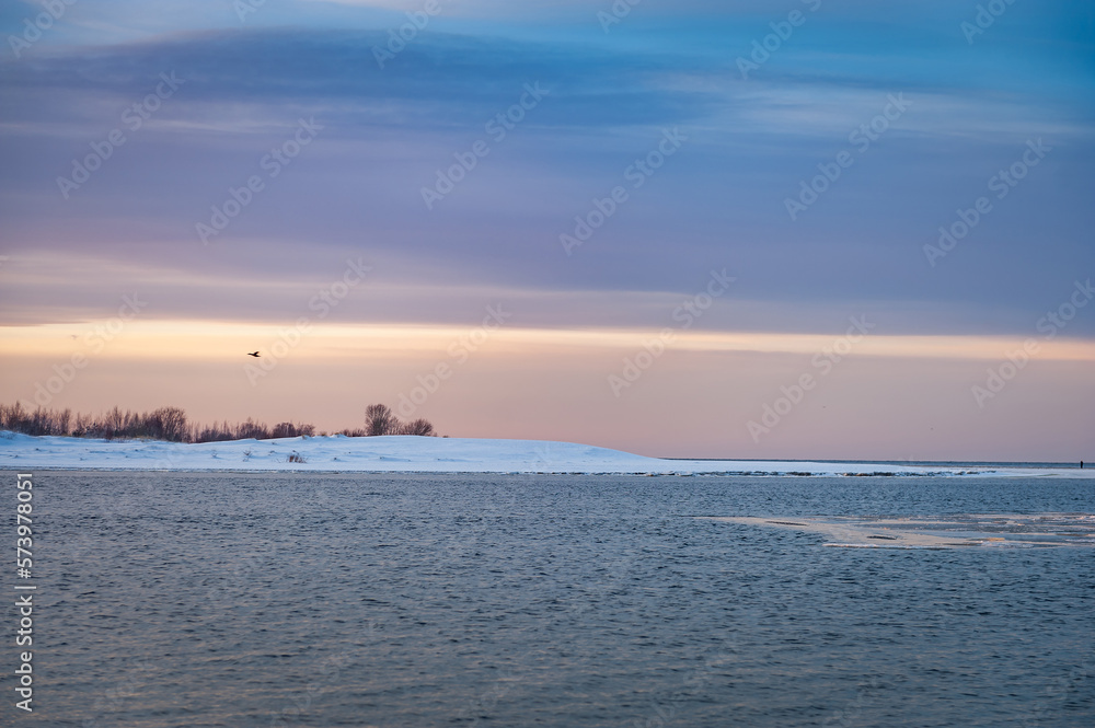 Seascape with pinky sky in the evening. Nature landscape background of Baltic Sea in Latvia. Seascape with pinky sky in the evening. Nature landscape background of Baltic Sea in Latvia.