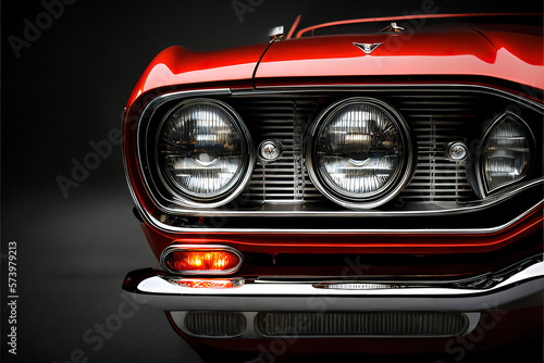 Classic red muscle car front headlight © dhaval
