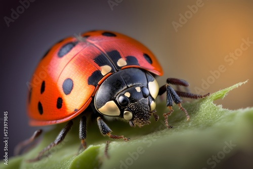 Ladybird in macro close-up, AI generated. Ladybirds are natural predators of a range of serious pests.