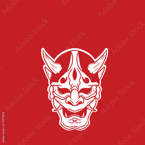 Japanese Demon Oni Mask Logo Design vector illustration 