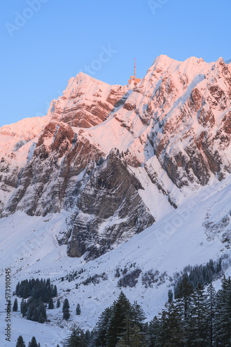Säntis Berg mit Sonnenuntergang