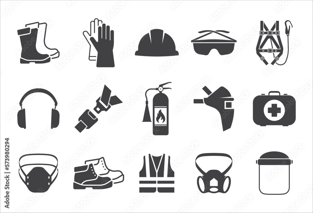 Safety Construction equipment icon set. Construction manufacturing and